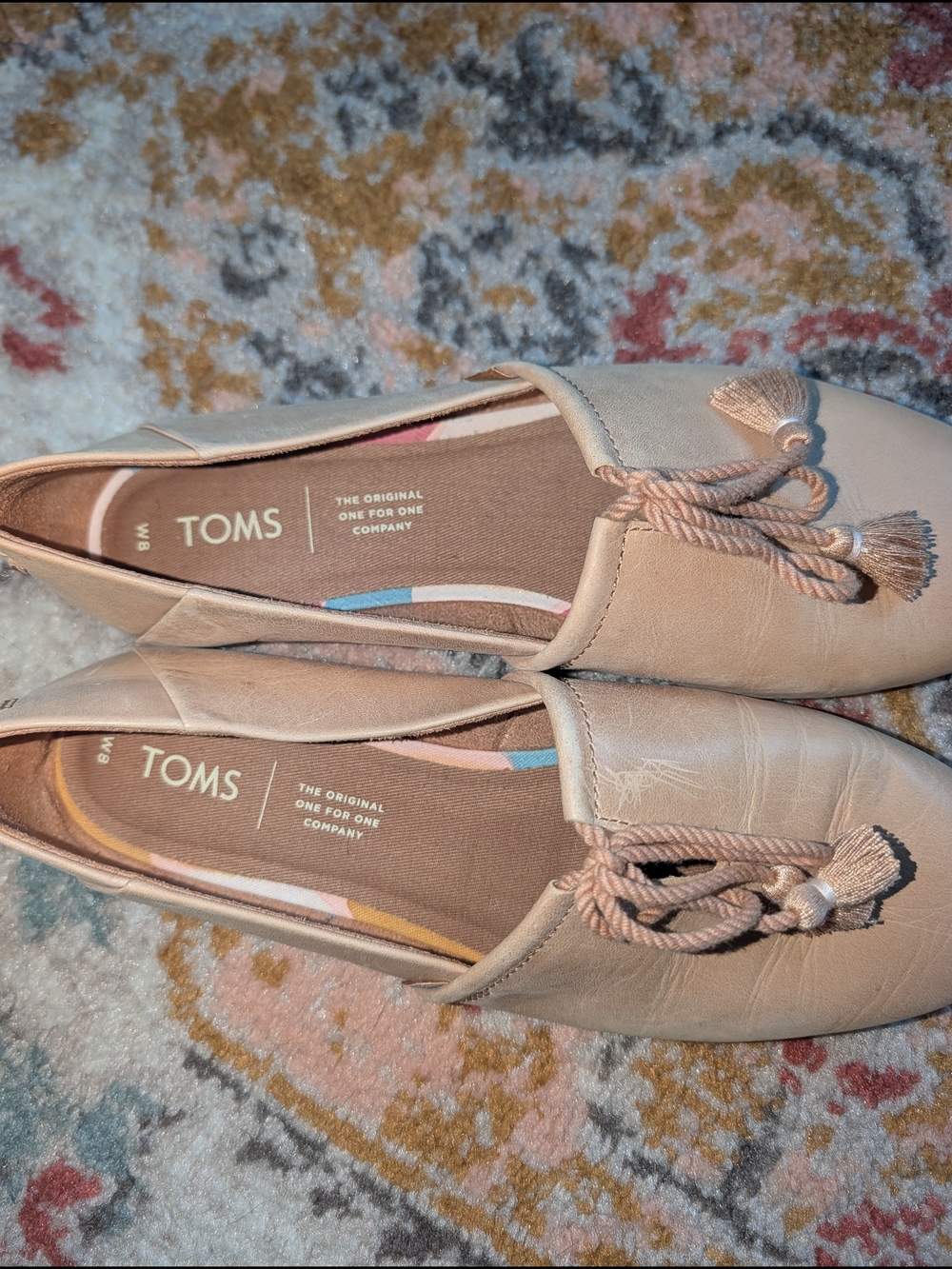 TOMS Women's Beige Tassel Slip-On Flats 8 Cottagecore Leather Boho